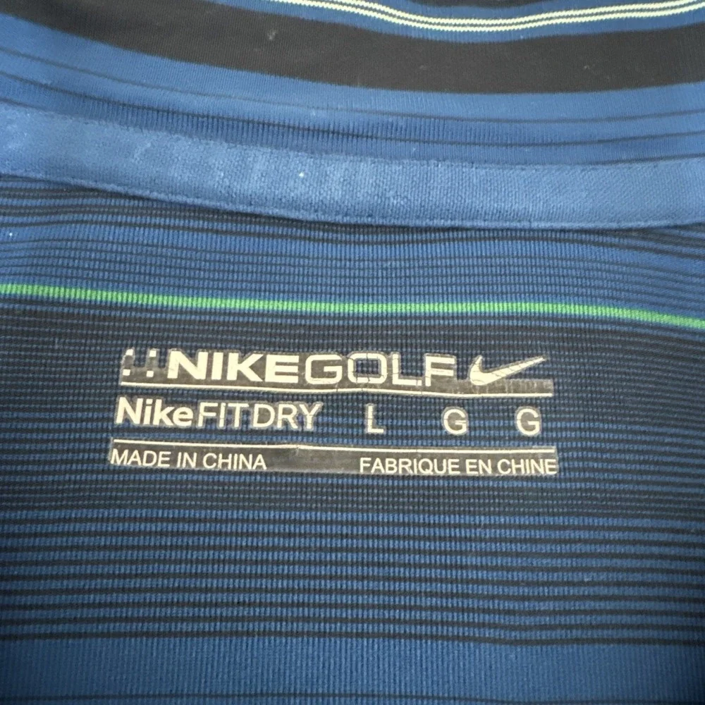 Nike Golf Men's L Polo SS Shirt Blue Striped Performance EUC Wicking